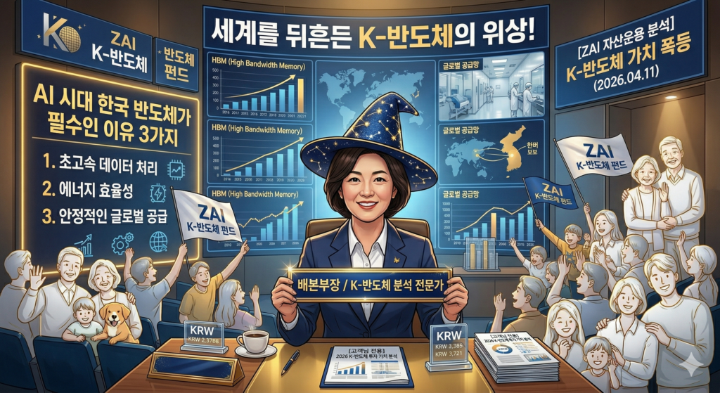 글로벌 시장에서 우뚝 선 K-반도체 칩과 한국 반도체가 필수인 이유 3가지를 묘사한 이미지